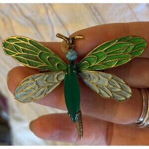 Original by Robert’ Dragonfly Large Gemstone Large Pin Brooch Signed  Enamel